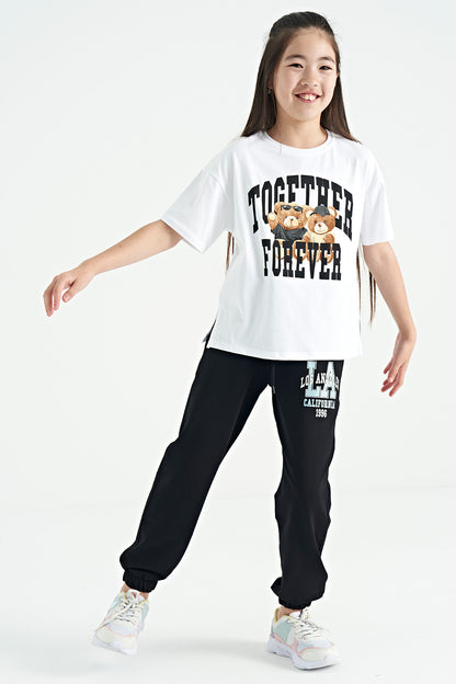 Polar Bear Print O Collar Oversize Short Sleeve Girl's T-Shirt - 75116