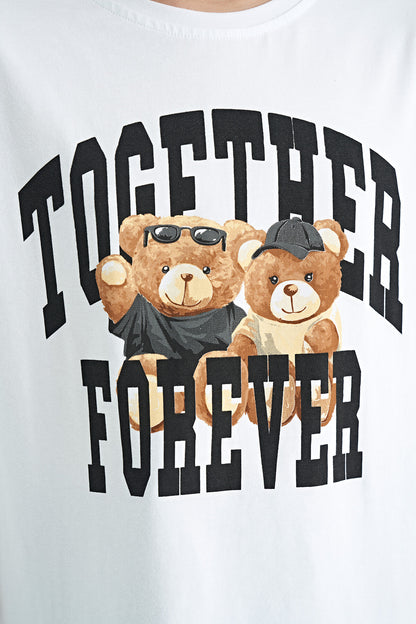 Polar Bear Print O Collar Oversize Short Sleeve Girl's T-Shirt - 75116