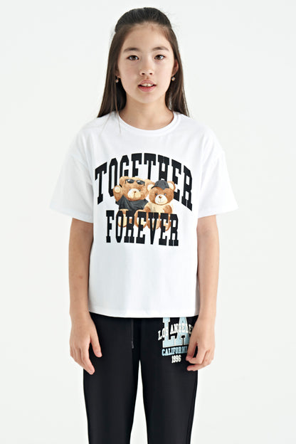 Polar Bear Print O Collar Oversize Short Sleeve Girl's T-Shirt - 75116