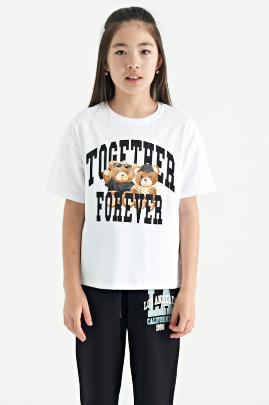 Polar Bear Print O Collar Oversize Short Sleeve Girl's T-Shirt - 75116
