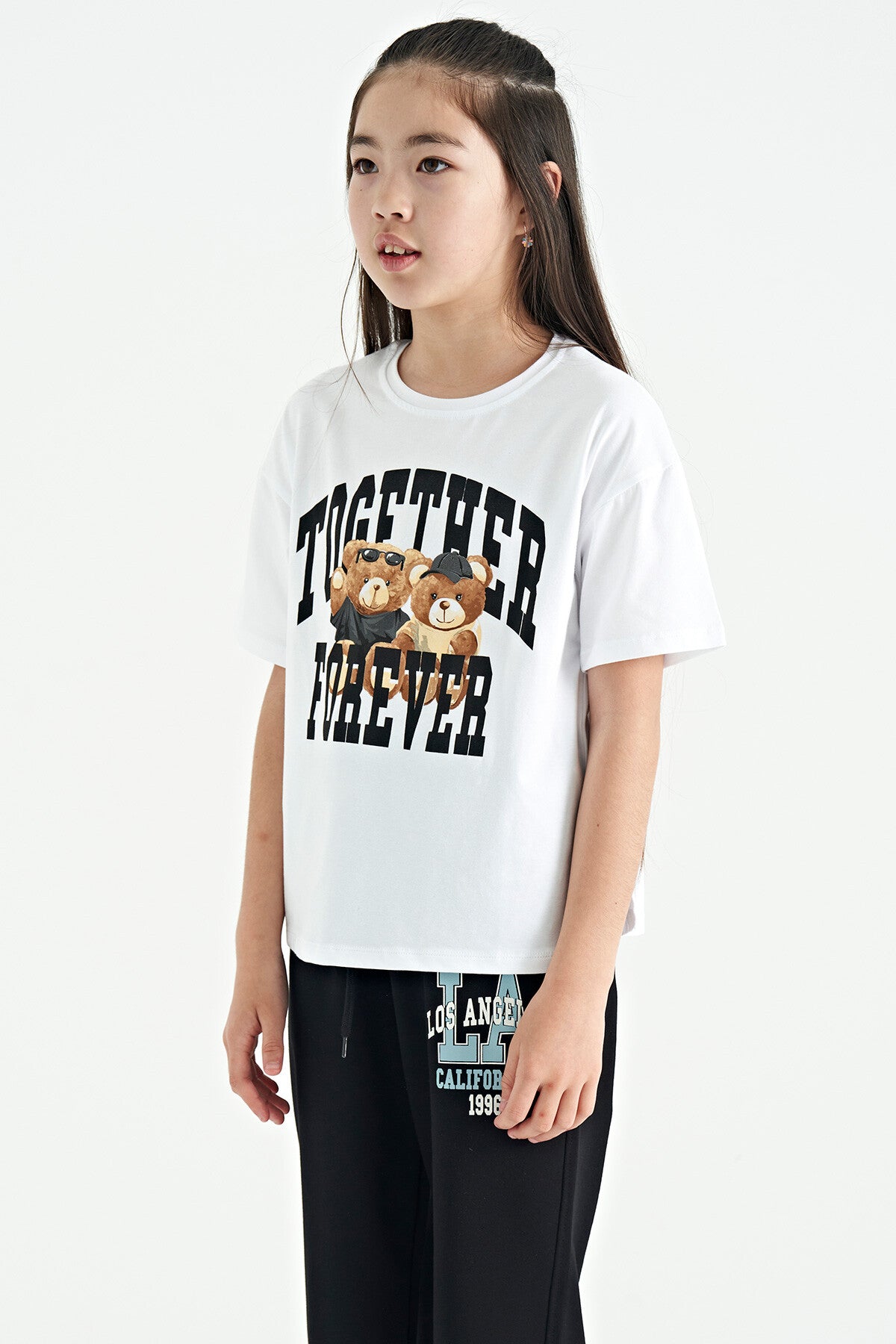 Polar Bear Print O Collar Oversize Short Sleeve Girl's T-Shirt - 75116