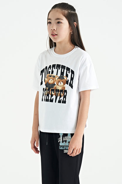 Polar Bear Print O Collar Oversize Short Sleeve Girl's T-Shirt - 75116