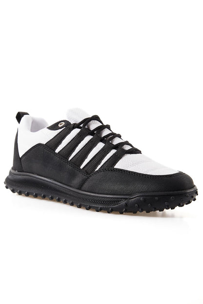 White Laced Full Grain PU Leather Men's Sports Shoes - 89114