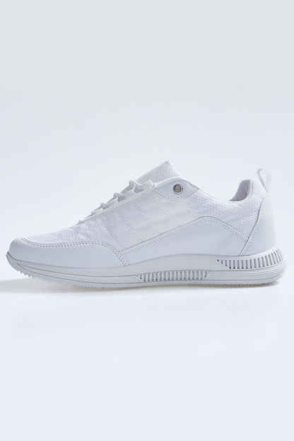 White Laced Quilted PU Leather Detailed Men's Sports Shoes - 89096