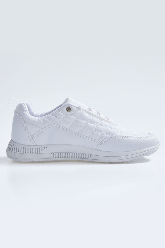 White Laced Quilted PU Leather Detailed Men's Sports Shoes - 89096