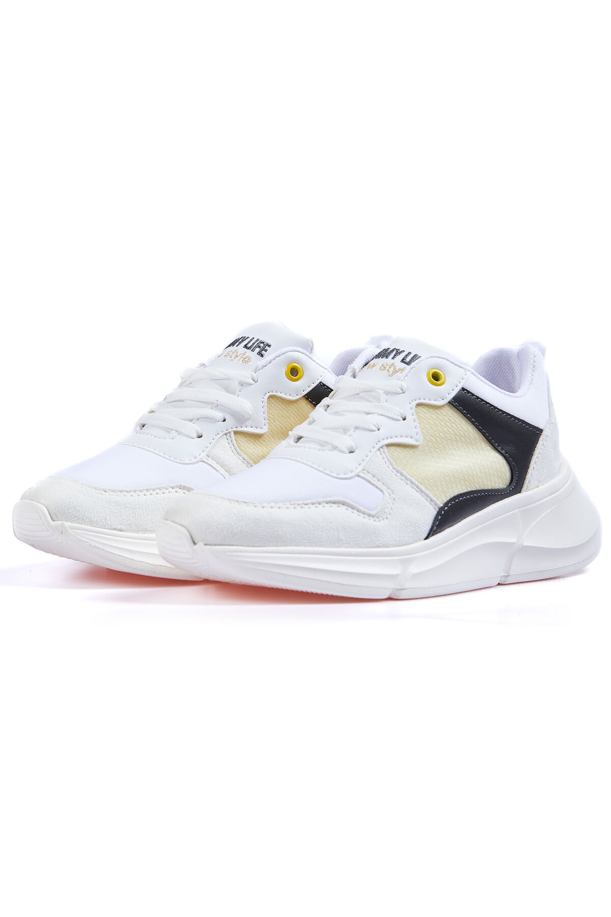 White Laced High Sole Detailed Colorful Women's Sports Shoes - 89203
