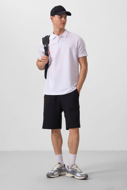 White Basic Chest Logo Standard Fit Knitted Polo Collar Men's T-Shirt - 87768