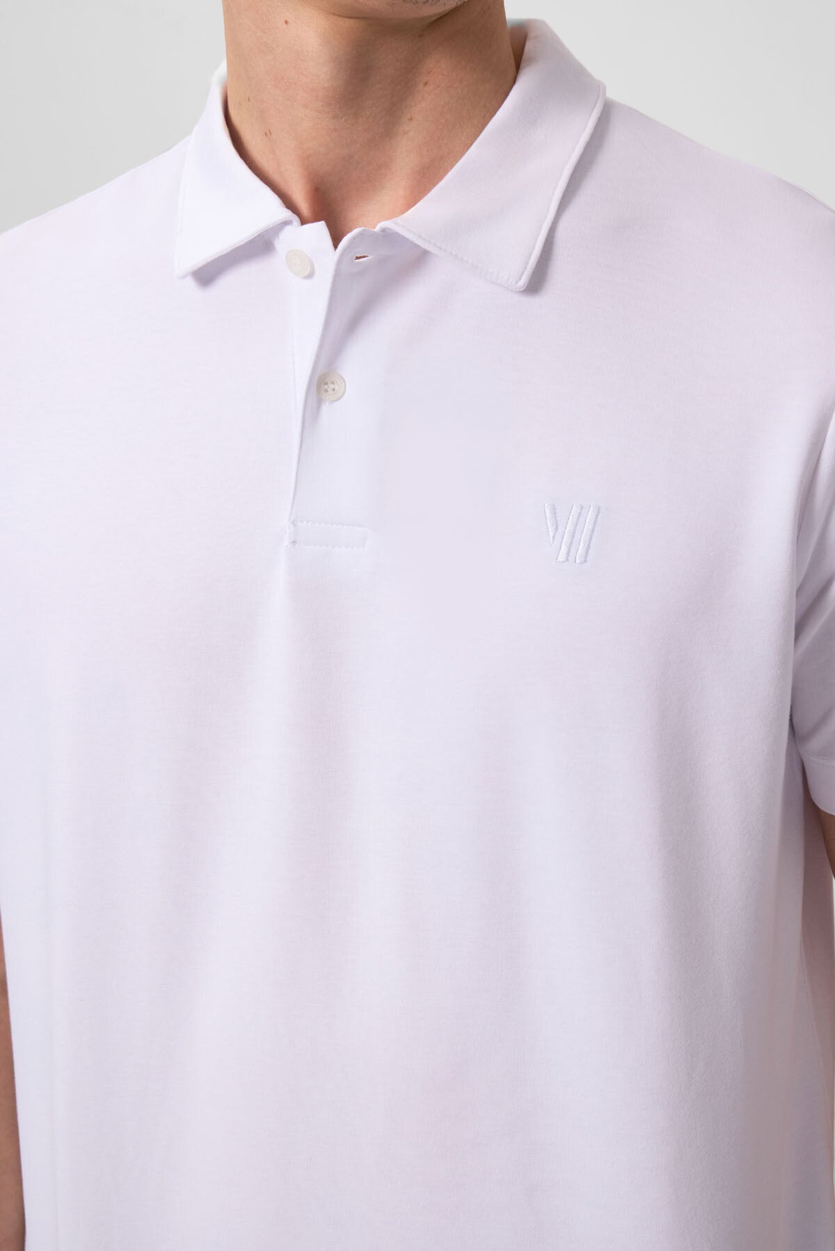 White Basic Chest Logo Standard Fit Knitted Polo Collar Men's T-Shirt - 87768
