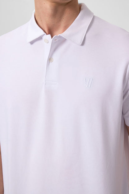 White Basic Chest Logo Standard Fit Knitted Polo Collar Men's T-Shirt - 87768
