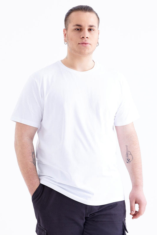 White Basic Short Sleeve O Neck Large Size Men's T-Shirt - 88072
