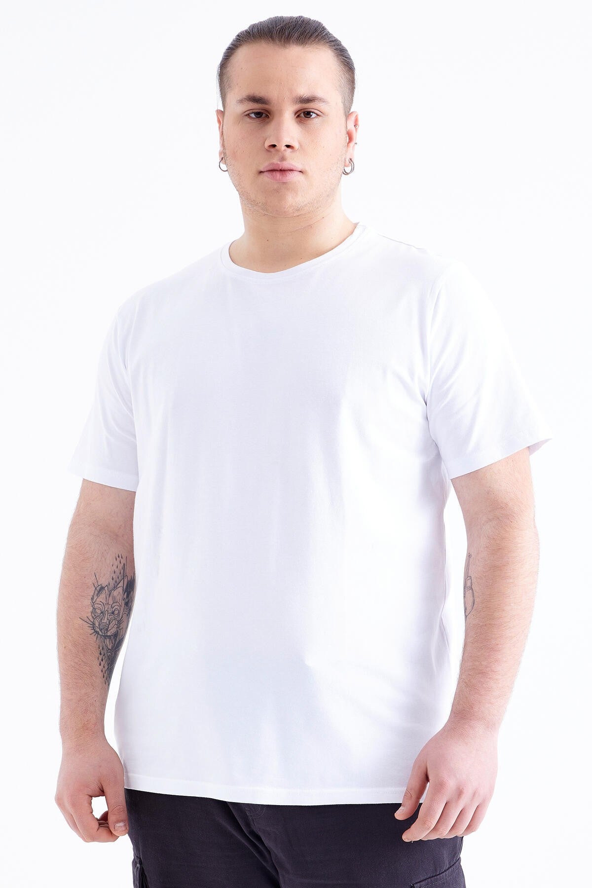 White Basic Short Sleeve O Neck Large Size Men's T-Shirt - 88072