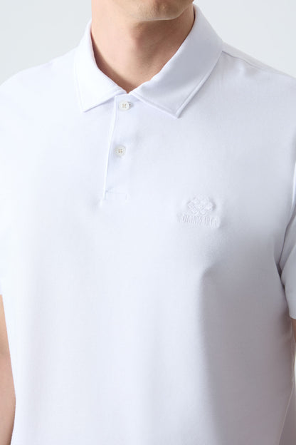 White Basic Logo Standard Mold Knitted Polo Collar Men's T-Shirt - 87748