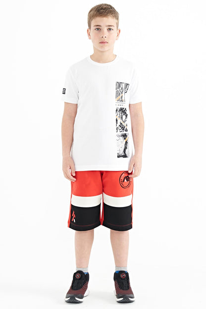 White Print Detailed O Collar Standard Fit Boys T-Shirt - 11104