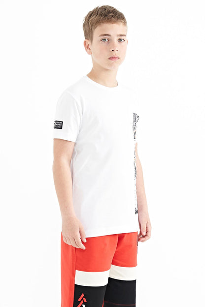 White Print Detailed O Collar Standard Fit Boys T-Shirt - 11104