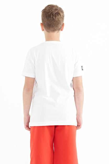 White Print Detailed O Collar Standard Fit Boys T-Shirt - 11104