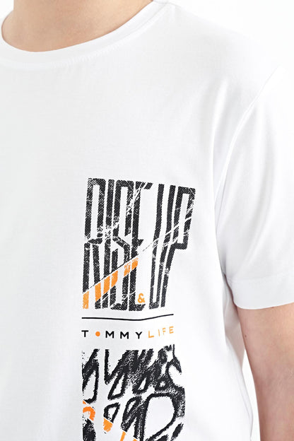 White Print Detailed O Collar Standard Fit Boys T-Shirt - 11104