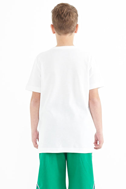 White Print Detailed O Collar Standard Fit Men's Kids T-Shirt - 11117