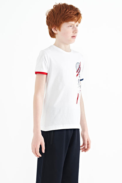 White Print Detailed O Collar Standard Fit Boys T-Shirt - 11131