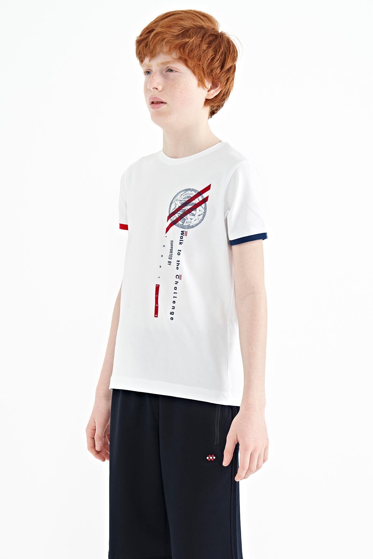 White Print Detailed O Collar Standard Fit Boys T-Shirt - 11131