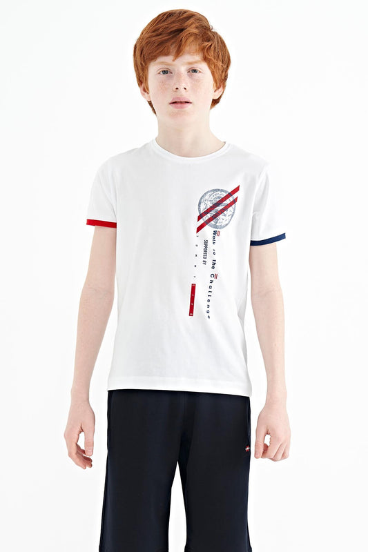 White Print Detailed O Collar Standard Fit Boys T-Shirt - 11131