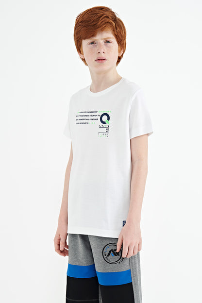 White Print Detailed O Collar Standard Fit Boys T-Shirt - 11145