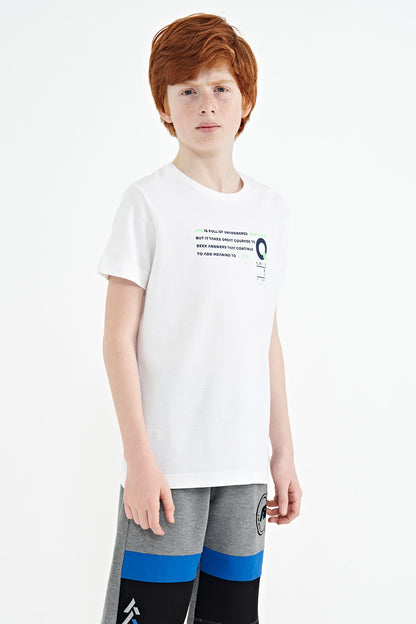 White Print Detailed O Collar Standard Fit Boys T-Shirt - 11145