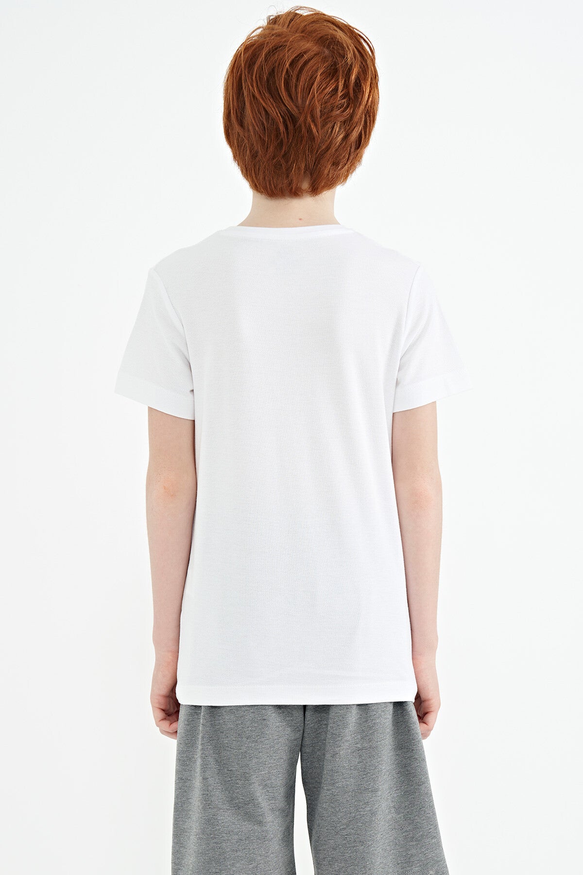 White Print Detailed O Collar Standard Fit Boys T-Shirt - 11145
