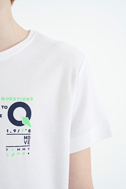 White Print Detailed O Collar Standard Fit Boys T-Shirt - 11145