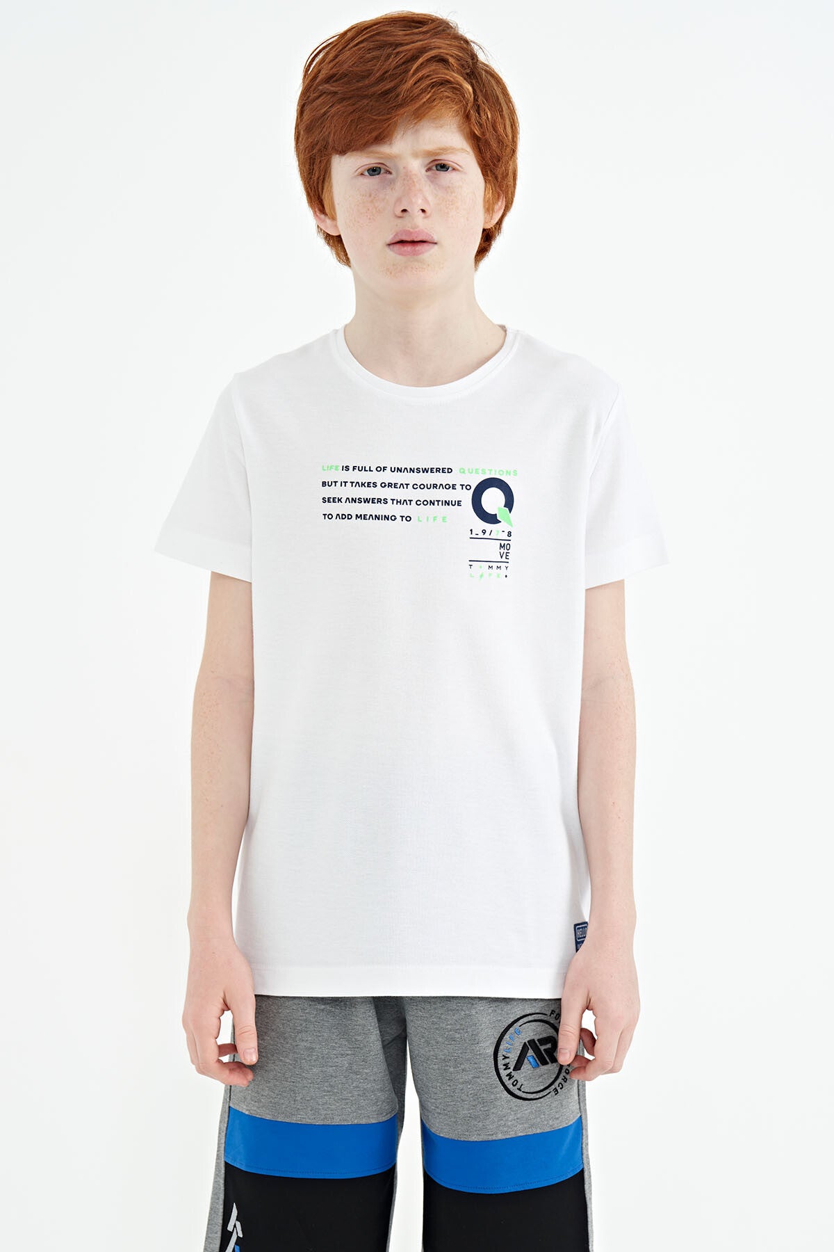 White Print Detailed O Collar Standard Fit Boys T-Shirt - 11145