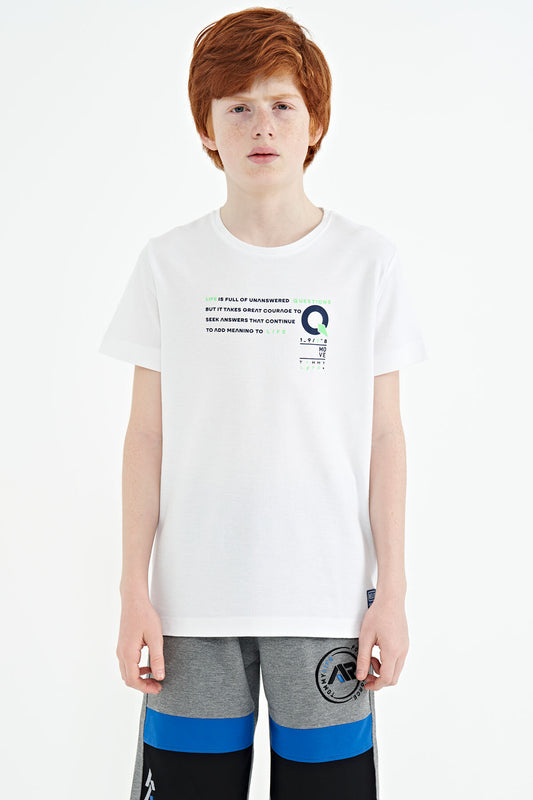 White Print Detailed O Collar Standard Fit Boys T-Shirt - 11145