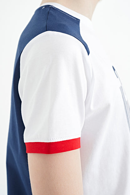 White Print Detailed O Collar Standard Fit Boys' T-Shirt - 11157