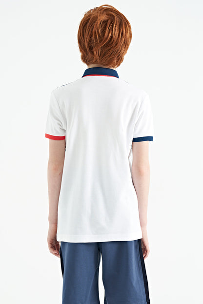 White Print Detailed Polo Collar Standard Fit Boys T-Shirt - 11161