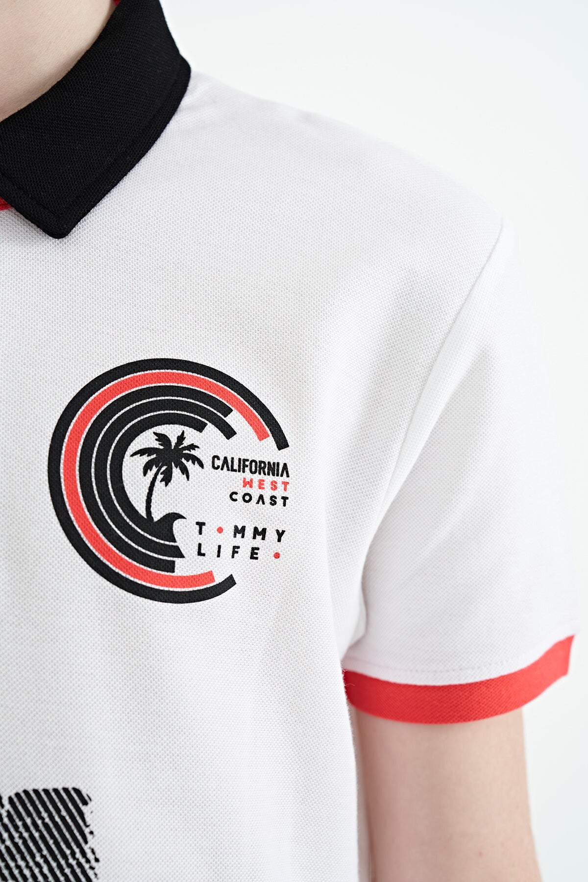 White Print Detailed Polo Collar Standard Fit Boys' T-Shirt - 11094