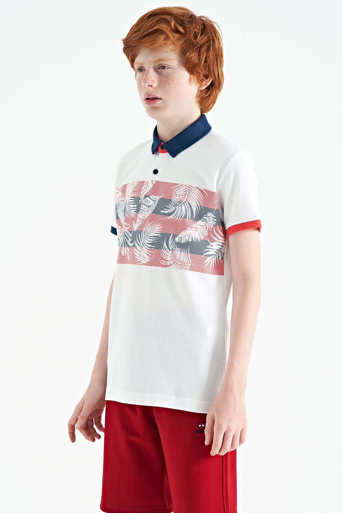 Standard Mold Detailed Print Polo Collar Boys' T-Shirt - 11101