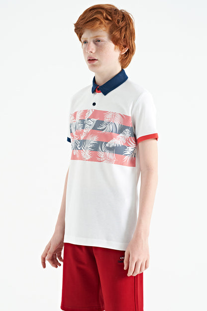 Standard Mold Detailed Print Polo Collar Boys' T-Shirt - 11101
