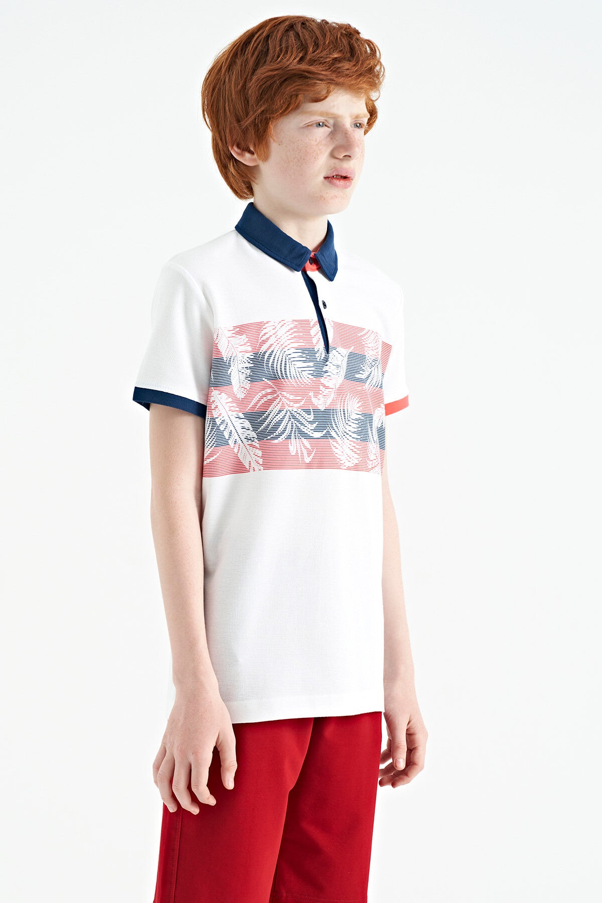 Standard Mold Detailed Print Polo Collar Boys' T-Shirt - 11101