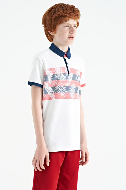 Standard Mold Detailed Print Polo Collar Boys' T-Shirt - 11101