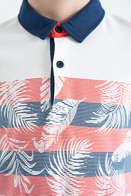 Standard Mold Detailed Print Polo Collar Boys' T-Shirt - 11101