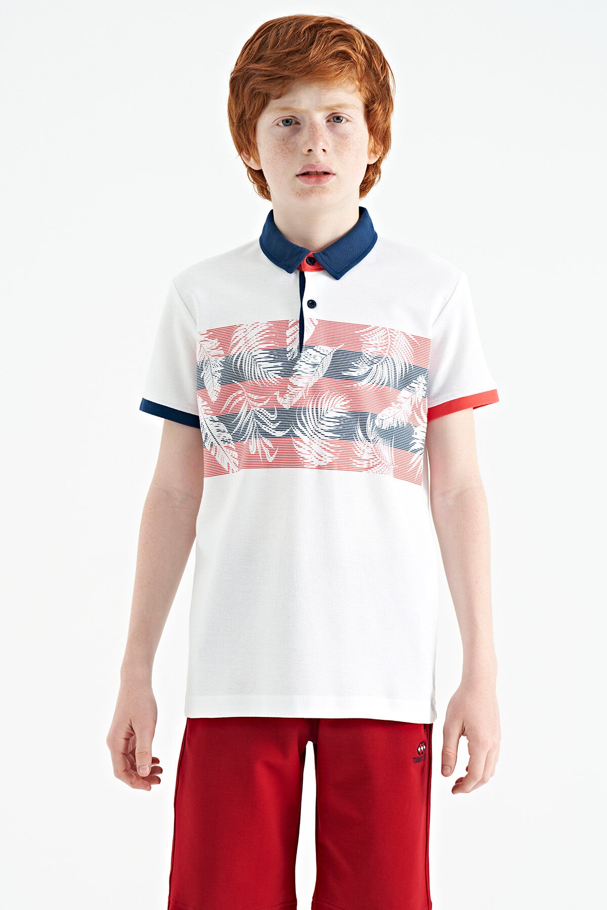 Standard Mold Detailed Print Polo Collar Boys' T-Shirt - 11101