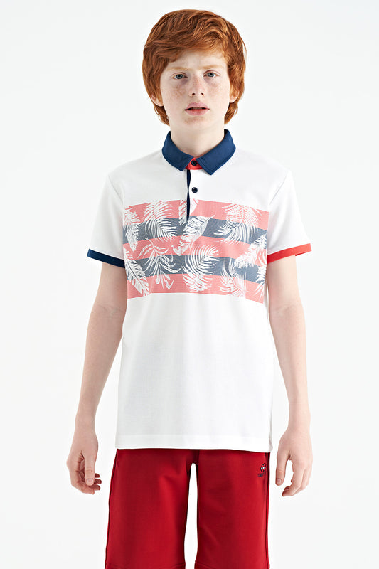 Standard Mold Detailed Print Polo Collar Boys' T-Shirt - 11101