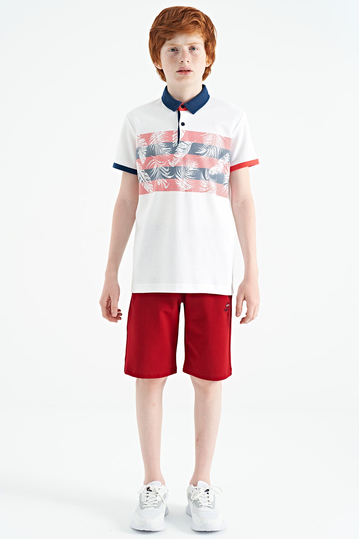 Standard Mold Detailed Print Polo Collar Boys' T-Shirt - 11101