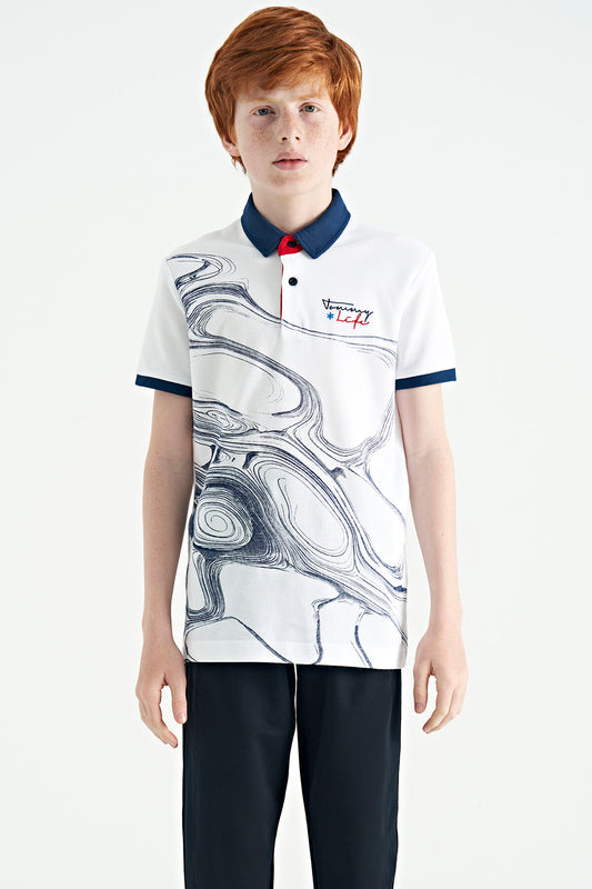 Standard Mold Detailed Print Polo Collar Boys' T-Shirt - 11165