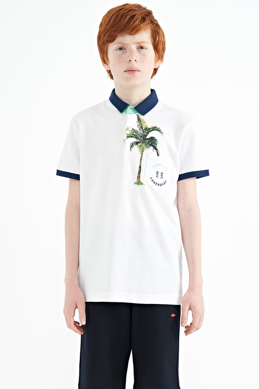 Printed Pocket Detailed Standard Fit Polo Collar Boys T-Shirt - 11144