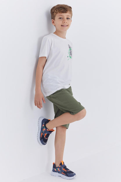 White Printed O Collar Short Sleeve Regular Fit Boys T-Shirt - 10867