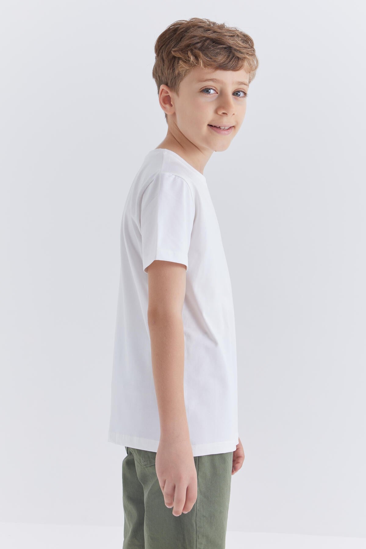 White Printed O Collar Short Sleeve Regular Fit Boys T-Shirt - 10867