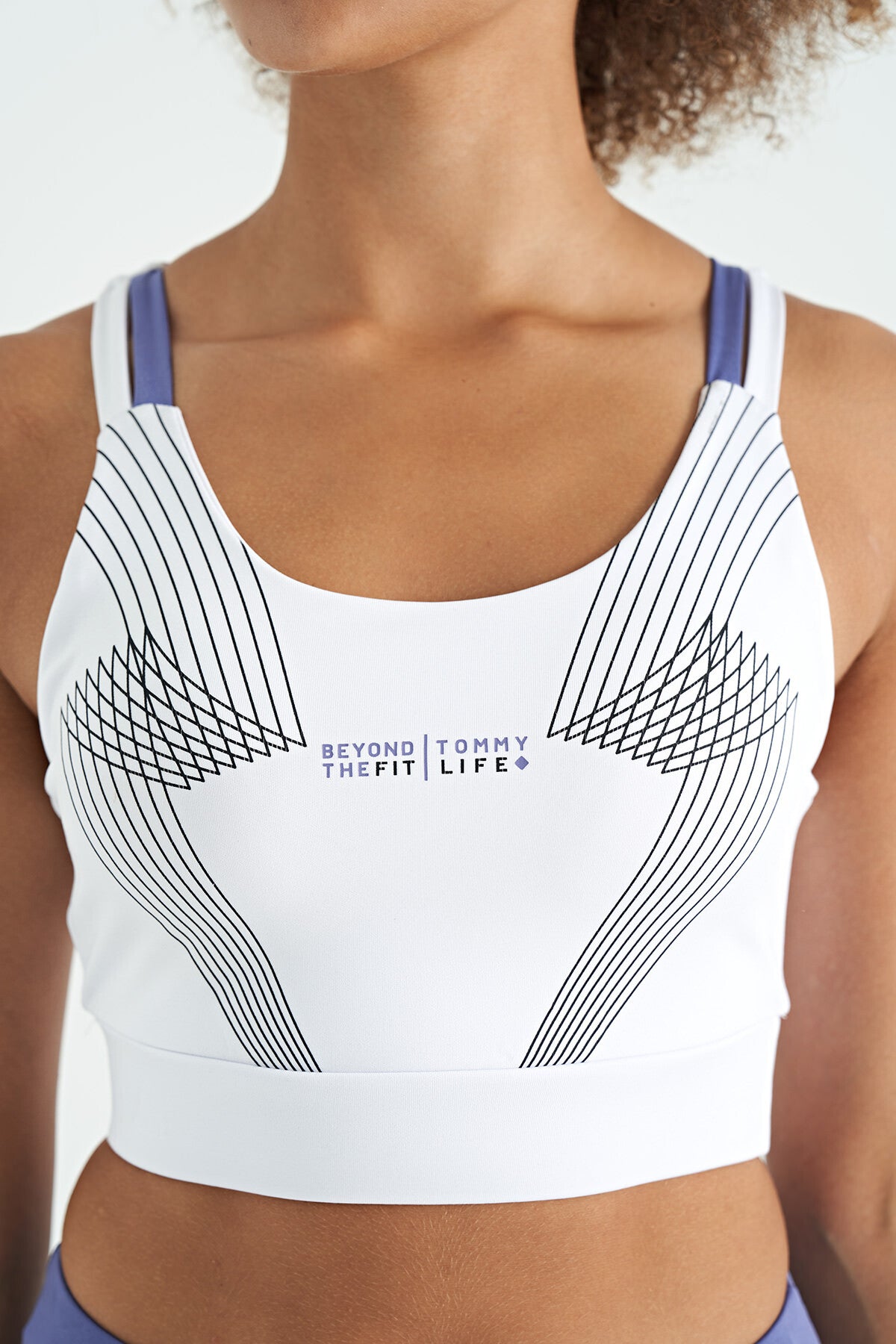 White Printed Cross Back Detailed Diver Fabric Slim Fit Women's Bustier - 97273