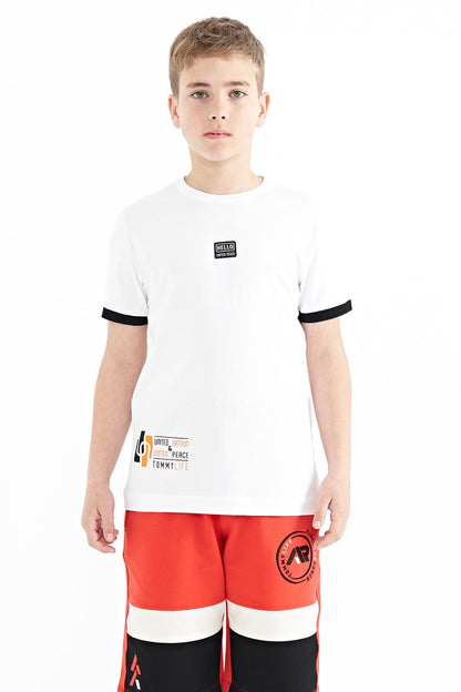 White Printed Standard Mold O Collar Boys T-Shirt - 11097