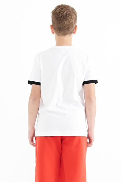 White Printed Standard Mold O Collar Boys T-Shirt - 11097