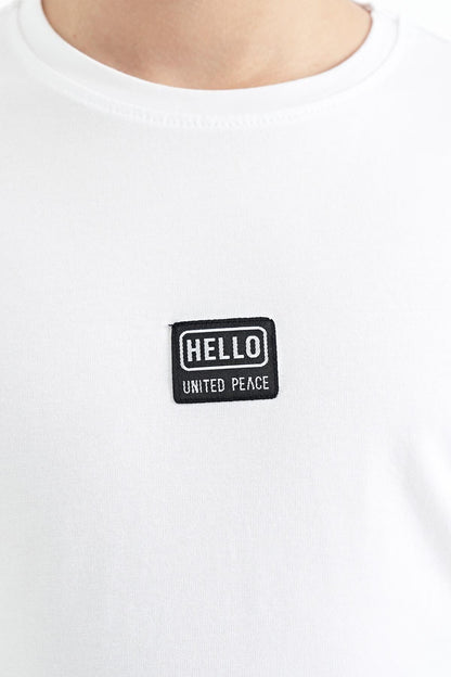 White Printed Standard Mold O Collar Boys T-Shirt - 11097