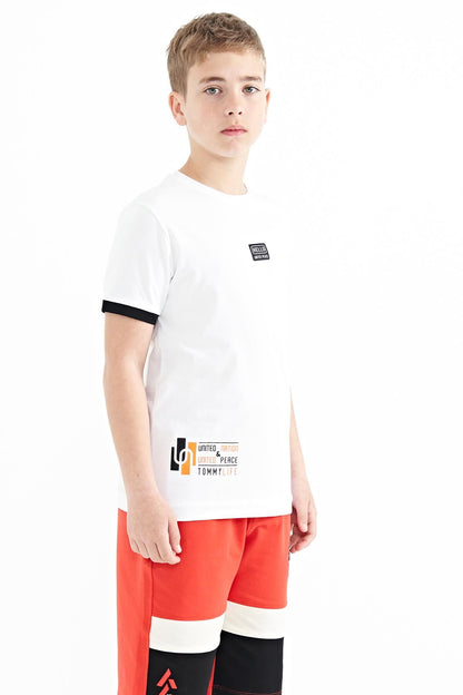 White Printed Standard Mold O Collar Boys T-Shirt - 11097